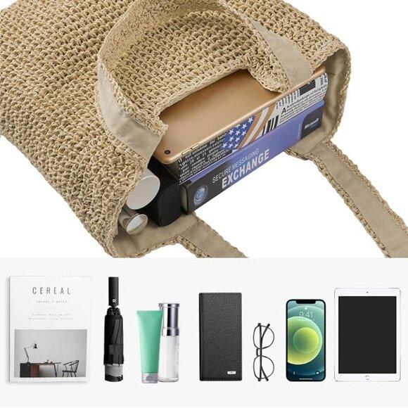 Straw Beach Tote Bag Large Summer Boho Woven Rattan Shoulder Handbag - Picture 5 of 6